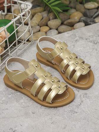 1 Pair Personalized Versatile Children Flat Sandals, Soft & Comfortable Hook And Loop Closure, Suitable For Summer