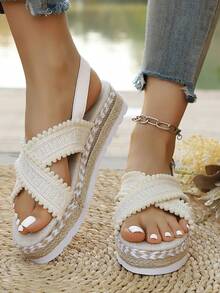 Giày sandal đế dày thời trang nữ kiểu mới, giày thường ngày thoải mái - Màu be - Xem 3