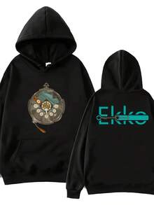 Sudadera con capucha estampada de patrón de cronómetro cómoda y moderna de otoño e invierno - Negro - Ver 12