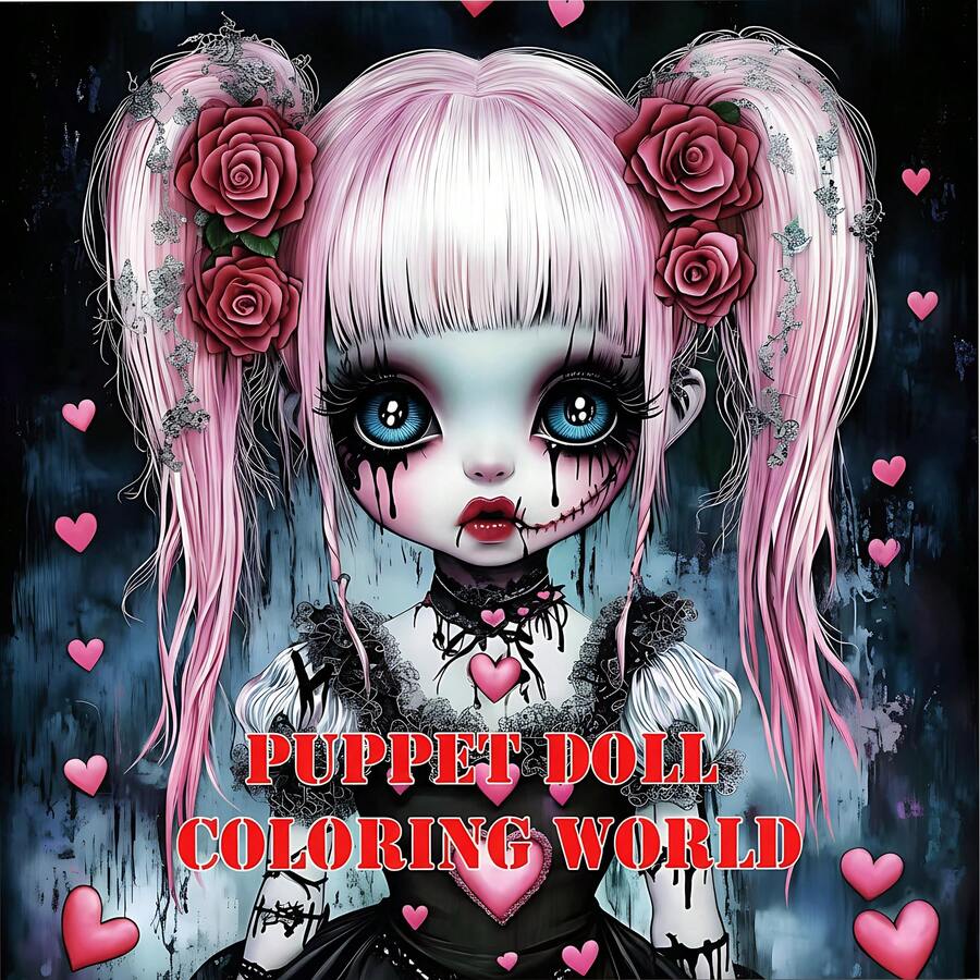 GDTME Gothic Dark Girl Adult Coloring Book: Gothic Dolls, Puppets, Bold & Unique Designs, 24 Pages Of Cute Yet Eerie Illustrations, Perfect For Coloring In A Quiet Environment, Relaxing & Comfortable, Suitable As Birthday Gift, New Year Gift, Gift For Women, Back To School Supplies, 7.9x7.9 Inches.
