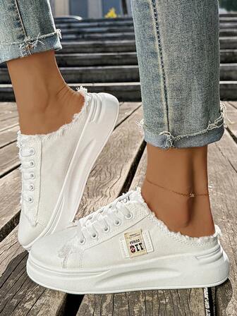 1双女士时尚休闲鞋，系带款式，套穿式设计，厚底穆勒鞋