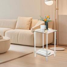 ASMesa auxiliar pequeña de acrilico transparente para dormitorio pequeño auxiliar escritorio de almacenamiento compacto para alquiler hotel negocios salas de estar restaurante dormitorio baño - Dos pisos - Ver 2