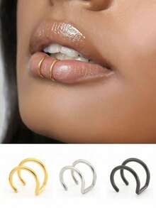 1/3Pcs Women Stainless Steel Fake Lip Cuff False Lip Ring Fashion Fake Ear Nail Piercing Jewelry For Men Clip On Ear Cuffs Fake Lip Ring Non Piercing Labret Rings - C-jJL - View 7