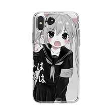 Anime Cat-Ear Girl  Case – kawaii cartoon wrap Fits every Apple size: 17 / 16 series / 15 series / 14 series / 13 series / 12 series / 11 Pro-Max / 8 / X / XS Smudge-proof, fashion-cute, -drop ready. - Negro - Ver 10