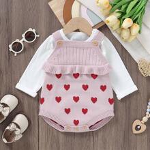 Romper Rajut Bayi Perempuan Motif Hati Merah Muda dengan Hiasan Rumbai dan Ruffle - Baby Pink - View 2