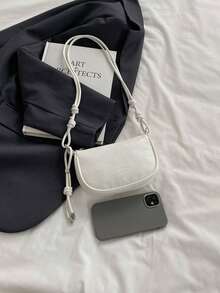 Bolso bandolera compacto y versátil de textura de lichi en miniatura para mujer, nuevo y con estilo para uso diario - Blanco - Ver 3