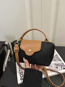 1个迷你时尚手提包，小方包，时尚百搭的女士单肩/斜挎包，纯色迷你钱包，可装手机、零钱、口红等，日常通勤必备 - 黑色 - 查看 8