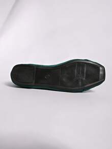 Women's Square Toe Soft Bottom Slip-On Shoes, Fashion Versatile Loafers, Breathable Solid Color Patchwork, Suitable For Casual, Beach, Party, Commuting, Basic, Spring/Summer/Autumn/Winter - Green - View 4