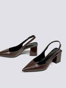 أحذية نسائية بكعب عالي سميك 7 سم باللون البني، كعب عالي للحفلات والزفاف والمناسبات الرسمية، صندل بنقطة مدببة بدون ربطة