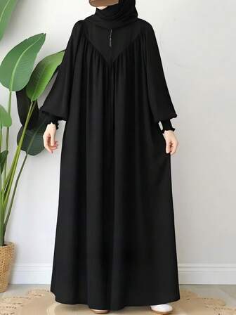 Vestido longo casual feminino elegante estilo turco Dubai, de estilo do Oriente Médio, com zíper, robe folgado com mangas longas, incluindo lenço e cinto, abaya