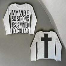 Streetwear, Hip Hop, Goth, Rock, Harajuku, Y2K, Chic, Emo, Girl, Letter Print, Grunge, Women's Patterned Long Sleeve T-Shirt, Harajuku Style. Wear It Alone In Spring And Summer, Care Required For Fall And Winter. - White - View 11