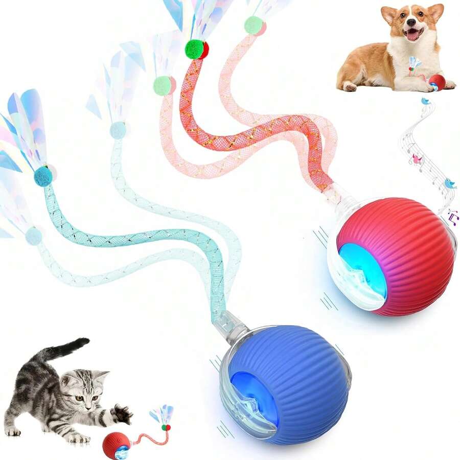 1pc Random Color Indoor Cat Interactive Toy, Automatic Cat/Kitten Toy, Suitable For Bored Indoor Adult Cats, Motion Activated USB Rechargeable Automatic Rotating Interactive Rolling Ball Cat Toy, Suitable For All Breeds And Sizes Of Cats, Automatic Moving Cat Ball, USB Rechargeable Interactive Ball, Durable Automatic Rotating Ball, Suitable As An Interactive Toy For Cats - Multicolor - View 1