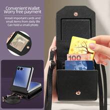 VIETAO 带挂绳的仿皮钱包式手机壳，带卡槽，兼容三星 Galaxy Z Flip 3 5G、4、5、6、7 - 黑色 - 查看 2