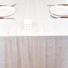 1 Piece Of Tulle Wedding Tablecloth With Pearls, Perfect For A Romantic And Pristine Outdoor Wedding Scene, Table Tabletop Or Archway Sheer Fabric Table Runner, Bridal Veil Or Skirt Decoration Fabric, Spring Bohemian-Style Pure Decoration Fabric - Multicolor - View 13