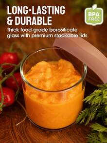 Bộ 4 hũ thủy tinh đựng thức ăn dặm cho bé 150ml có nắp đậy - Chống rò rỉ, dùng được trong lò vi sóng, thích hợp để bảo quản thức ăn nghiền cho bé và đồ ăn nhẹ cho trẻ nhỏ, có thể rửa bằng máy rửa chén và để trong tủ lạnh. - Nhiều màu - Xem 4