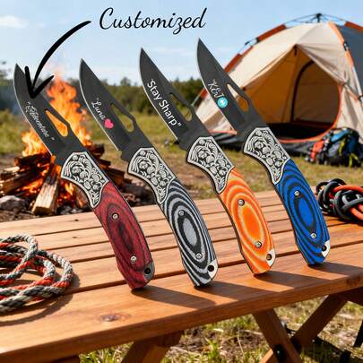 Anpassad campingfällkniv, fruktkniv, bärbar fickkniv lämplig för utomhuscamping, jakt, överlevnad, herrverktygsgåva