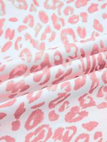 Acelitt Women's Khaki Leopard Print Ribbed Ruffle Trim Crew Neck Knit Top, Spring/Autumn - Pink - View 9