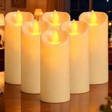 6PCS Velas Oscilante LED Sin Llama, Realista Velas de Pilar, Led Flama Realista con Movimiento Luz Vela de Lllama, Velas Decorativas para Decoración Hogar, Bodas, Fiestas, Navidad (Blanco-6) - 1 - Ver 10
