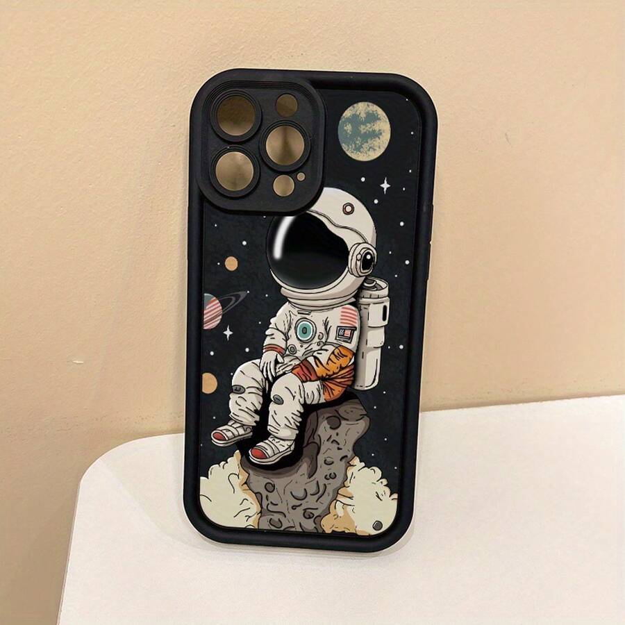 Un conjunto completo de fundas de silicona para teléfonos con patrón de astronauta de dibujos animados a prueba de golpes, adecuadas para iPhone. - Negro - Ver 1