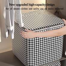 Houndstooth Storage Bag Extra Large Organizer For Blankets Wardrobe Essentials Blanket Box Container With Dustproof Zipper - 1pc L-140L - View 3