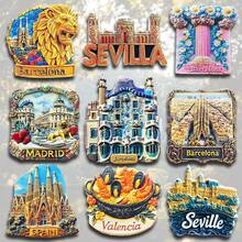 1/2个树脂冰箱贴，西班牙旅游纪念品 - 巴塞罗那圣家堂、瓦伦西亚、塞维利亚、马德里、西班牙海鲜饭，家居装饰，办公室装饰，海岛度假装饰，卧室墙面装饰，磁性贴纸 - 彩色 - 查看 2