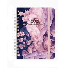 1本2026年1月至12月周/月计划笔记本，螺旋装订，花卉图案，多功能日历日记本，学生记事本 - 彩色 - 查看 15
