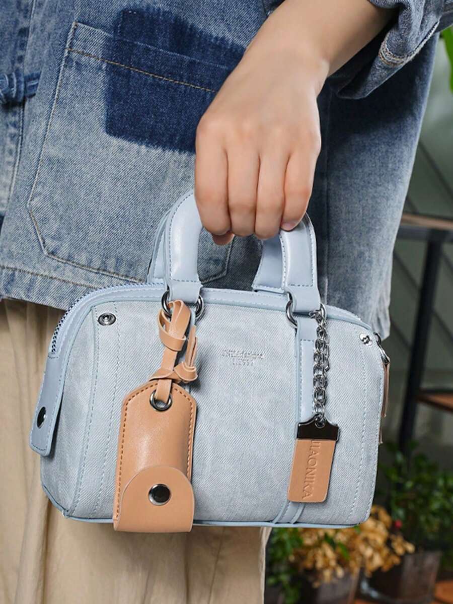 2024新款波士顿手提包女款，新款流行蓝色高品质手提包枕头包时尚包，情人节礼物。 - 藍色 - 查看 1