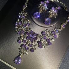 一套新娘宴会配饰，时尚奢华闪亮水晶首饰套装 - 项链、耳环，共3件 - 首飾套裝 - 查看 3