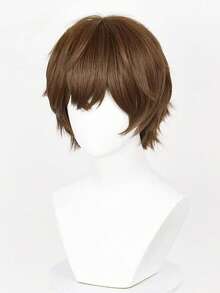 Peluca de cosplay de 8 pulgadas, peluca sintética corta y recta de color marrón para hombres, línea de cabello realista, adecuada para uso diario y cosplay - Marrón - Ver 6