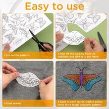 Butterfly & Floral DIY Self-Adhesive Water-Soluble Stabilizer Embroidery Patterns, Washable Preprinted Non-Woven Embroidery Patterns Fabric - Black and White - View 9