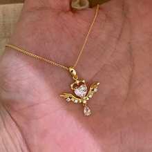 1件闪亮爱心小翅膀吊坠项链，女士甜美优雅时尚颈链 - 愛心小翅膀項鍊 - 查看 1