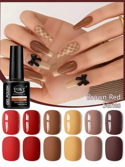 VOKY 7ml 红棕色系列美甲凝胶 - 秋冬魅力全覆盖亮泽巧克力色半永久可卸LED美甲凝胶