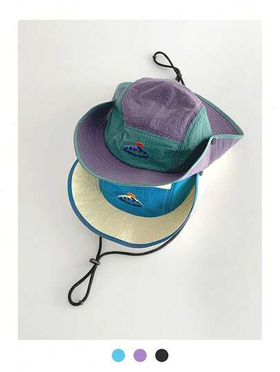 1 件宽边速干拼色徒步渔夫帽，男女通用自然风格防晒钓鱼帽，适合户外运动，休闲百搭夏季渔夫帽，露营旅行防紫外线