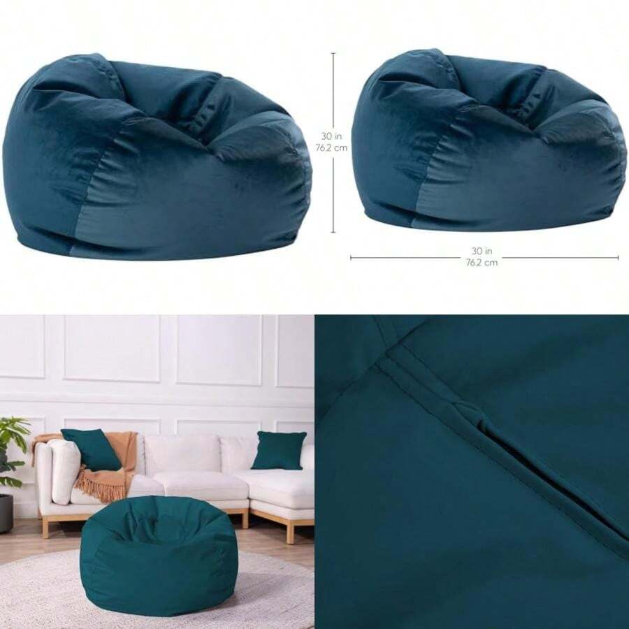Factory Direct Partners FDP - Puf Aterciopelado Suave de 30 Pulgadas, Muebles para niños y Adolescentes, Perfecto para Leer, Jugar Videojuegos o Relajarse, ónix(Pavo real) - Multicolor - Ver 1