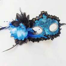 1 Mặt nạ hóa trang dành cho nữ, Mặt nạ che nửa mặt họa tiết hoa ren Venetian, Thích hợp cho vũ hội hóa trang, tiệc tùng, lễ hội, cosplay (Bao gồm lông vũ nhân tạo và hoa giả) - Nhiều màu - Xem 2