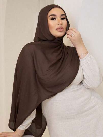 1pc Modal Viscose Solid Muslim Hijab, Fashion Breathable Plain Lightweight Headscarf, Double Needle Lockstitch Refined Edging Craftsmanship, Women Scarf For Lady, Suitable For All Seasons