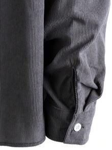 Men's Corduroy Hoodie, Solid Color Casual Streetwear, Contrast Color Patchwork, Minimalist Casual Long Sleeve Drawstring Corduroy Hooded Shirt - Grey - View 9