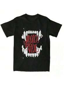 Women's Official Band Merch-Shirt - Black Tee With Red & White Graphic, Washable Polyester Concert Tee PTV Fans, Gothic Heavy Metal Apparel, Music Band Female Tshirts, Fan Collectible, Edgy Aesthetic, Longlasting Material, Unisex Fit, Fashion, Casual Wear, Highquality Print POJU - màu đen - Xem 6