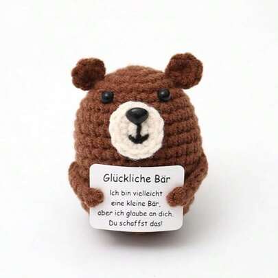 1 chú gấu bông đan tay khích lệ - Móc len Amigurumi, kèm tấm thiệp "Du Schaffst Das!" | Gấu bông mini, dùng để trang trí bàn làm việc/giảm lo âu/quà tặng | Đồ chơi mềm