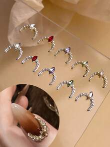 10pcs Semi-Circular Faux Pearl And Rhinestone-Studded Gold And Silver Nail Charms, Luxury Metal Nail Supplies, Shiny Rhinestone Nail Gems, Suitable For Multi-Functional DIY Accessories Nail Decoration Nails - Multicolor - View 2