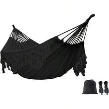 ASHamaca de macrame doble bohemia lona de algodon portatil de repuesto 420 libras capacidad de carga color negro - Negro - - Ver 1