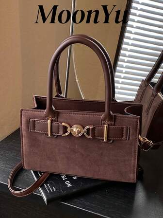 Fyrkantig handväska för kvinnor, trendig och elegant damliknande, raffinerad fyrkantig väska, kan bäras i handen eller crossbody, kaffefärgad