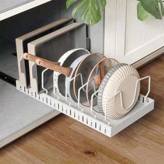 1pc Pull Out Pots And Pans Organizer Under Cabinet, Sliding Lid Holder And Pan Rack In Kitchen, Slide Out Inside Cabinet Storage For Pot Lid, Bakeware, Dishes