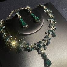 1 Set Bridal Party Banquet Accessories, Fashionable Luxury Sparkling Rhinestone Jewelry Set - Necklace, Earrings, 3pcs - Jewelry Set - View 11