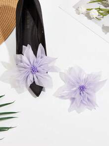New Water-Gloss Organza Flower Detachable Shoe Buckle 1 Pair Slouchy Shoe Decor Accessory Suitable For High Heels/Flats/Loafers Wedding Party Essential - Purple - View 4