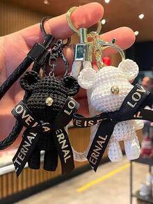 Llavero de peluche de oso, colgante de mochila de oso de peluche 3D de dibujos animados, regalo para mujeres - Multicolor - Ver 3