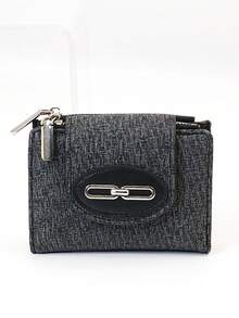 Women's Short Wallet, Woven Texture Soft Refined PU Wallet, Fashion Snap Closure Double Zipper Large Capacity Multi-Function Wallet Card Holder, Lightweight Minimalist Clutch Suitable For Holiday Gifts - Black - View 5