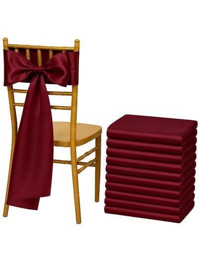 1/6/12pcs Burgundy Satin Chair Covers, Suitable For Chiavari Chairs, Burgundy Satin Chair Bows, Silk Chair Sashes With Bowknot, Party Wedding Chair Covers, Suitable For Birthday, Event, Hotel, Restaurant, Ceremony, Banquet Decoration