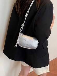 Litchi Texture Mini Crossbody Bag For Women, New Stylish Compact Versatile Daily Bag - Silver - View 2