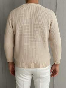 男士圆领7针提花针织长袖毛衣 - 駝色 - 查看 4